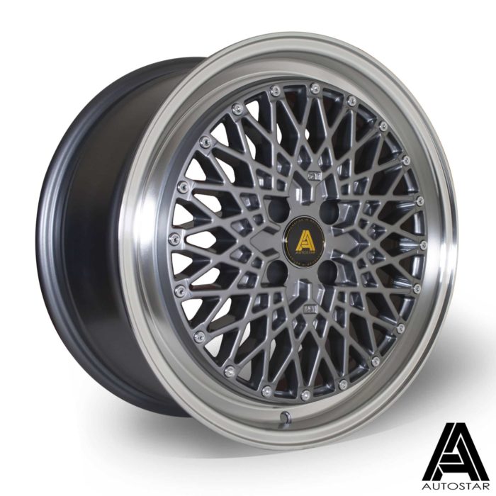 Autostar Mus 17x8 ET30 4x100 Polished Lip Gunmetal Alloy Wheel