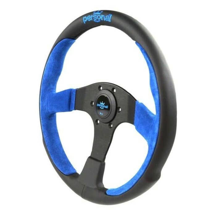 Personal Pole Position 350mm Black Leather Blue Suede Steering Wheel