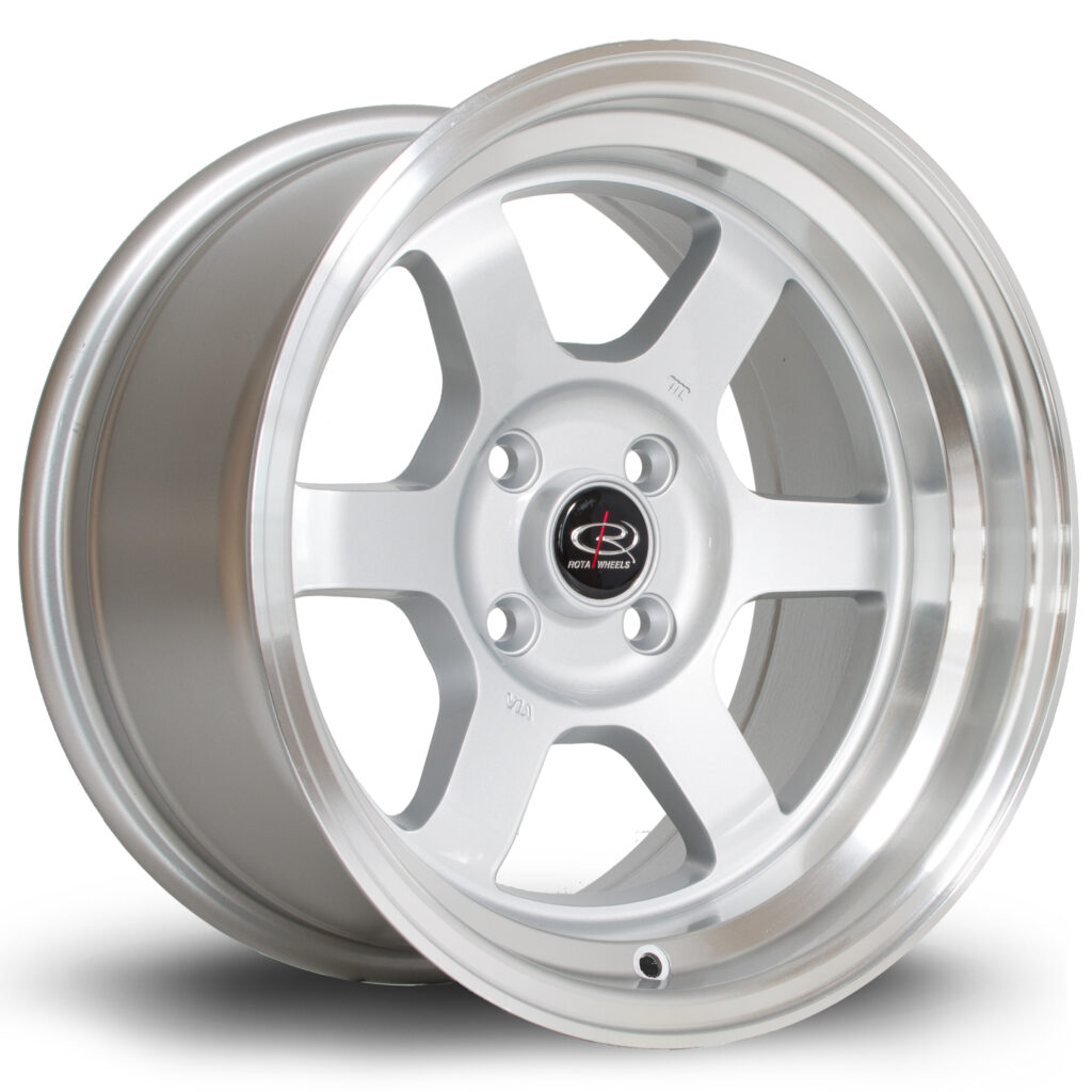 Silver Rota Rims Aw11 Mr2 Rota Grid-V 15x8 ET0 4x100 Polished Lip Silver Alloy Wheel